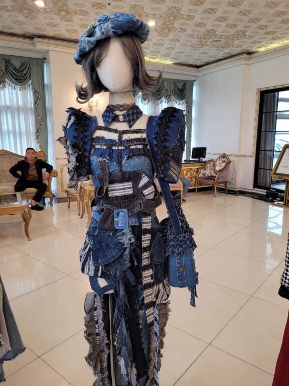Cynthus Vivienne Westwood inspired punk coutre upcycled denim on display at Lafaayette Luxury Suites Baguio
